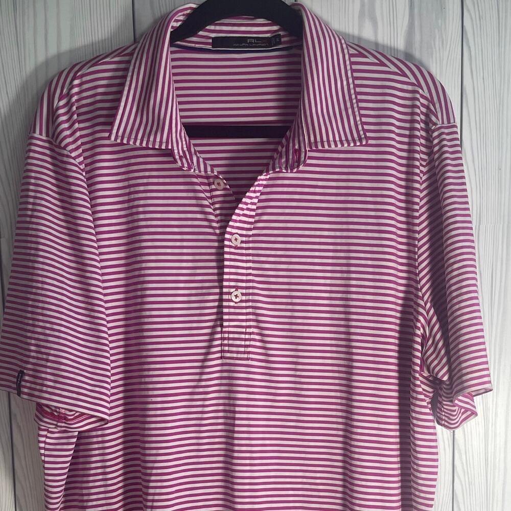 RLX Polo Shirt Mens Extra Large Pink White Ralph Lauren Golf Performance